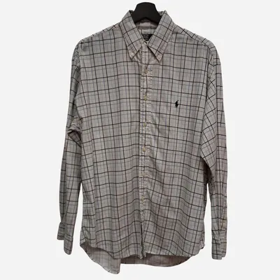 Camicia Ralph Lauren, tg L, base bianca a quadretti azzurro e nero