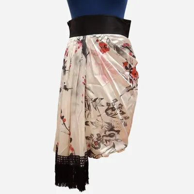 Gonna Elisabetta Franchi, tg 46, color bianco panna con tema floreale rosa, grigio e rosso chiaro sfumati fra di loro