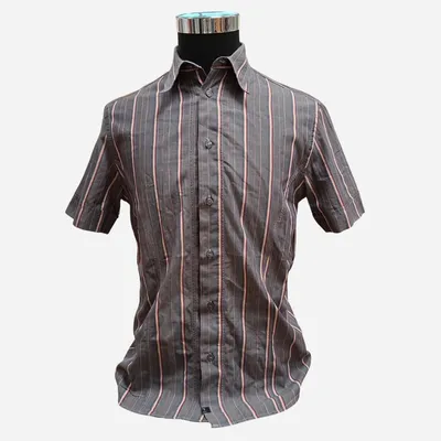 Camicia Trussardi, tg M, color grigio a righe verticali bianche, rosa e viola