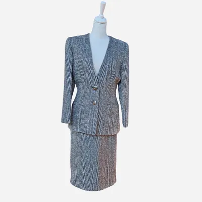 Completo Gonna e Blazer Gai Mattiolo, grigio, con trama a spina di pesce, taglia 46