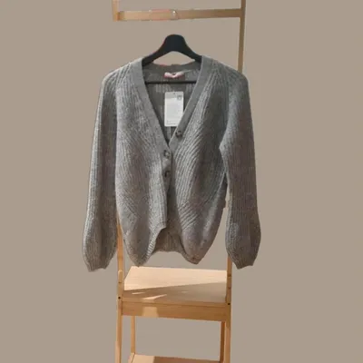 Cardigan Stefanel, modello corto, grigio, taglia S, composto al 35% acrilico, 35% lana, 30% alpaca