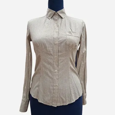 Camicia Weekend MaxMara, di Colore Bianco con righe verticali su tutto il capo di colore Blu e Marrone