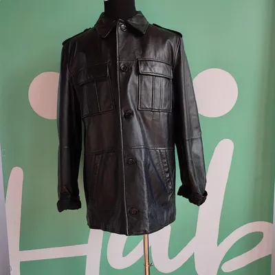 Giacca Vintage in vera pelle, tg 50, color nero