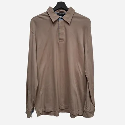 Camicia dai colori beige e azzurro. Capo a maniche lunghe, marca Bramante e taglia L