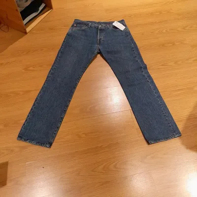 Jeans Levi's, blu, a 5 tasche e bottoni, in cotone, modello 501