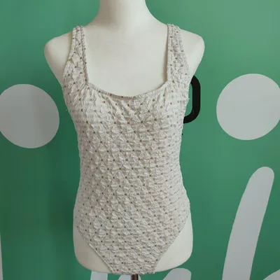 Costume intero bianco panna con pois glitterati color oro