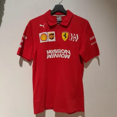 T-shirt tecnica Puma, polo rossa con stampa scritte, tg S