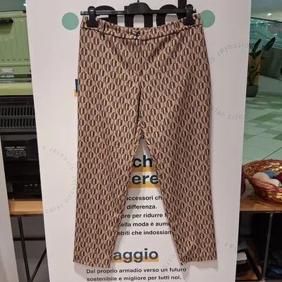 Pantaloni donna Rinascimento, taglia XL, colore beige-oro con motivi geometrici all-over in nero