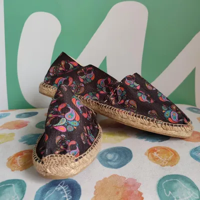 Mocassini in tela Espadrilles da donna, nero a fantasia astratta multicolore