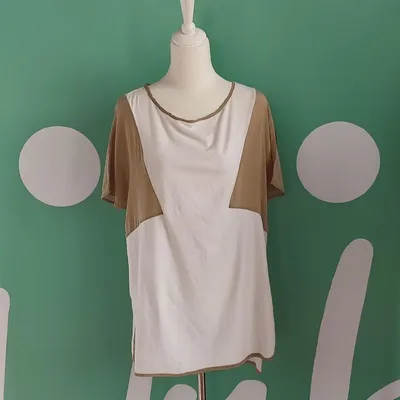 Maglietta Stefanel, tg L, color bianco con bordi e maniche beige