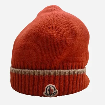 Berretto Moncler, unisex, color rosso con bordo marrone chiaro