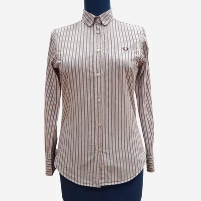 Camicia Fred Perry , tg M, a righe lilla , viola e azzurre su base bianca