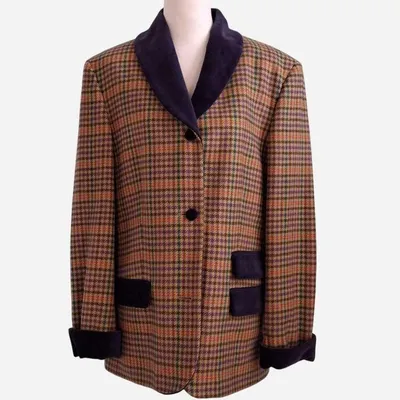 Blazer vintage a quadri con dettagli in velluto, marca Fendi, taglia 48