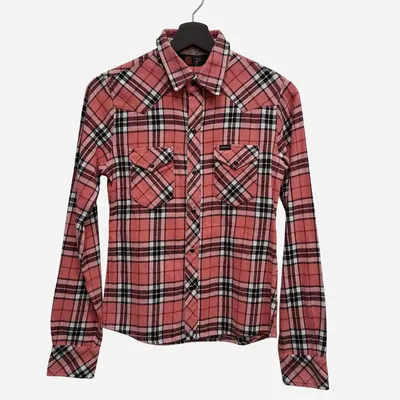 Camicia Carhartt, tg S, fantasia a quandri rosa, nero e bianco