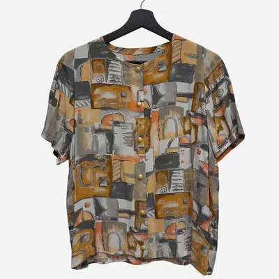 Blusa vintage, tg M, multicolor sulle tonalità della terra