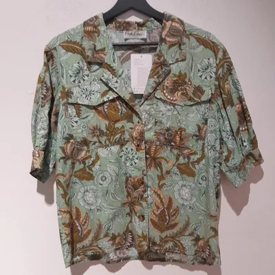 Camicia Carla Carini, tg 44, color verde con fantasia natura marrone