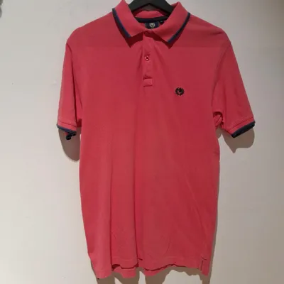 Polo Ascot Sport, tg L, color rosa con bordi, coletto e maniche , blu e neri